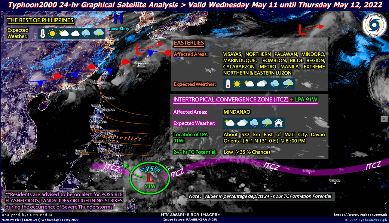 PHILIPPINEN MAGAZIN - WETTER - Die Wettervorhersage für die Philippinen, Donnerstag, den 12. Mai 2022
