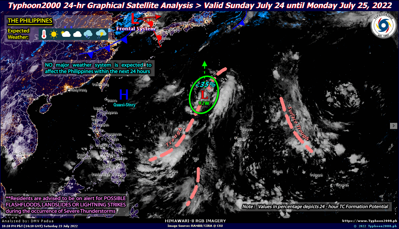 PHILIPPINEN MAGAZIN - WETTER - Die Wettervorhersage für die Philippinen, Sonntag, den 24. Juli 2022